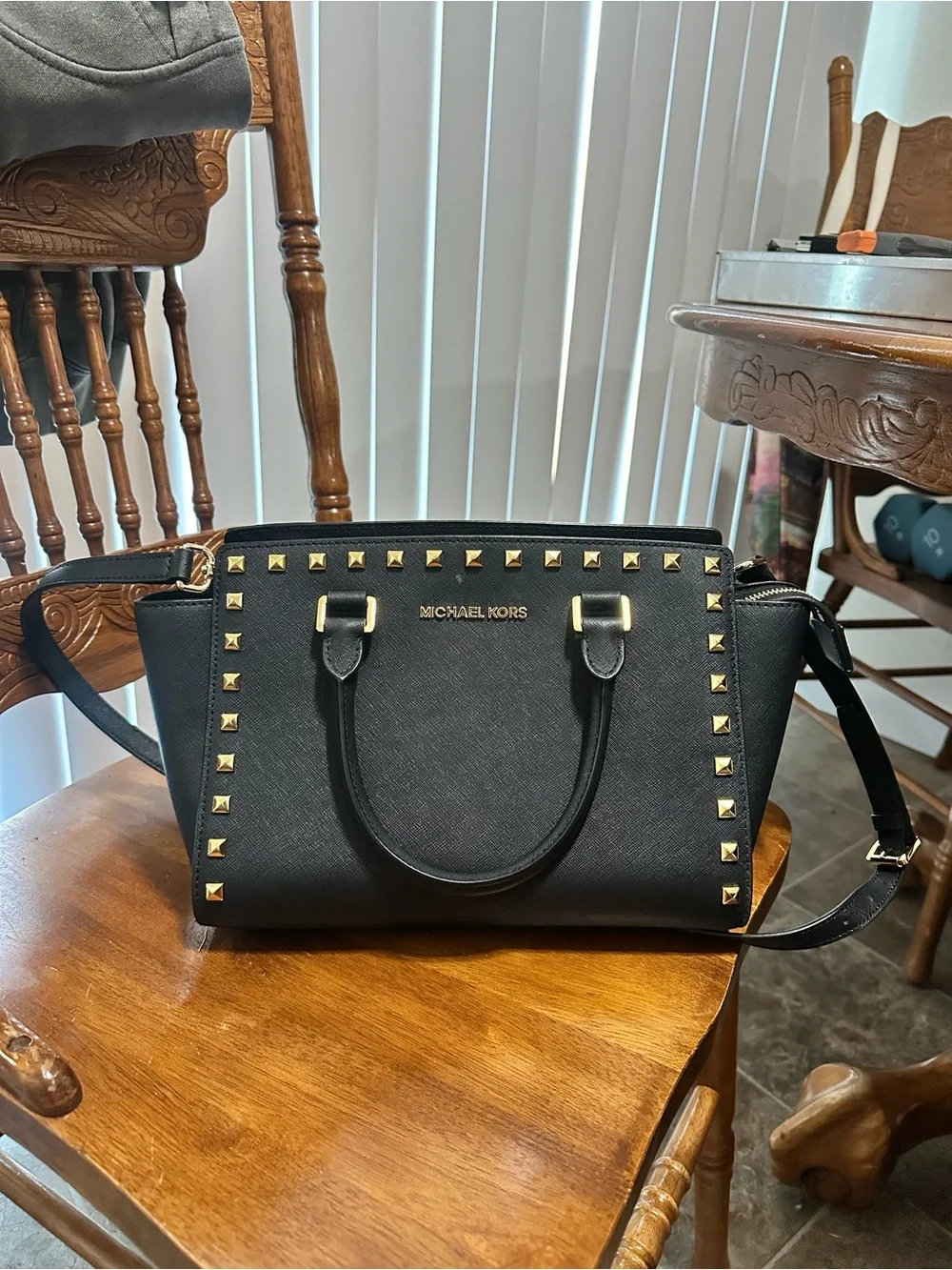 Michael Kors Black Satchel with Gold Stud Accents